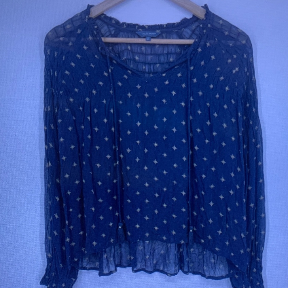 Women’s Navy Star Print Sheer Blouse